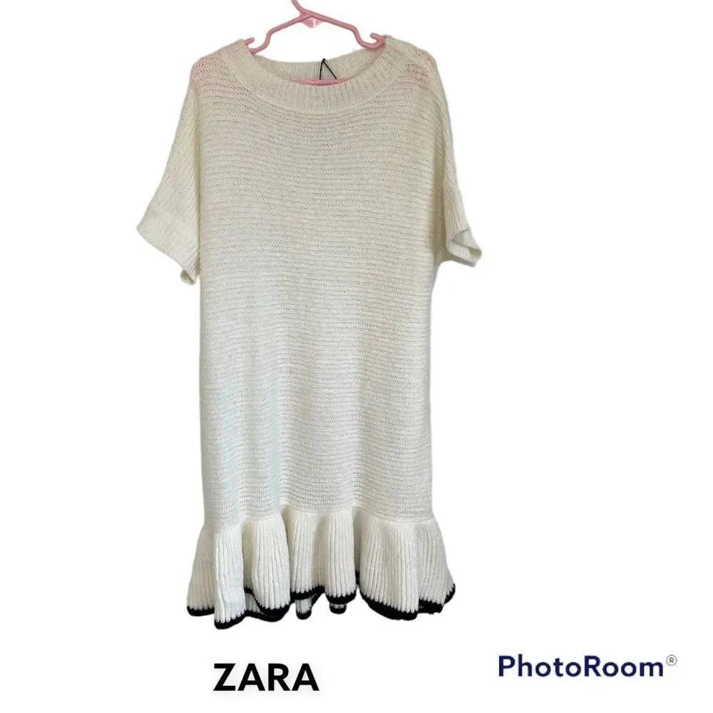 NEW ZARA Knitwear Fancy Collection ivory peplum sweater tunic dress 9-10